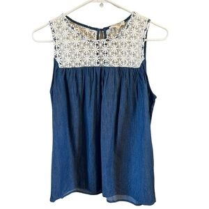Stitch fix Crescent sleeveless blue lace white size medium GUC denim boho